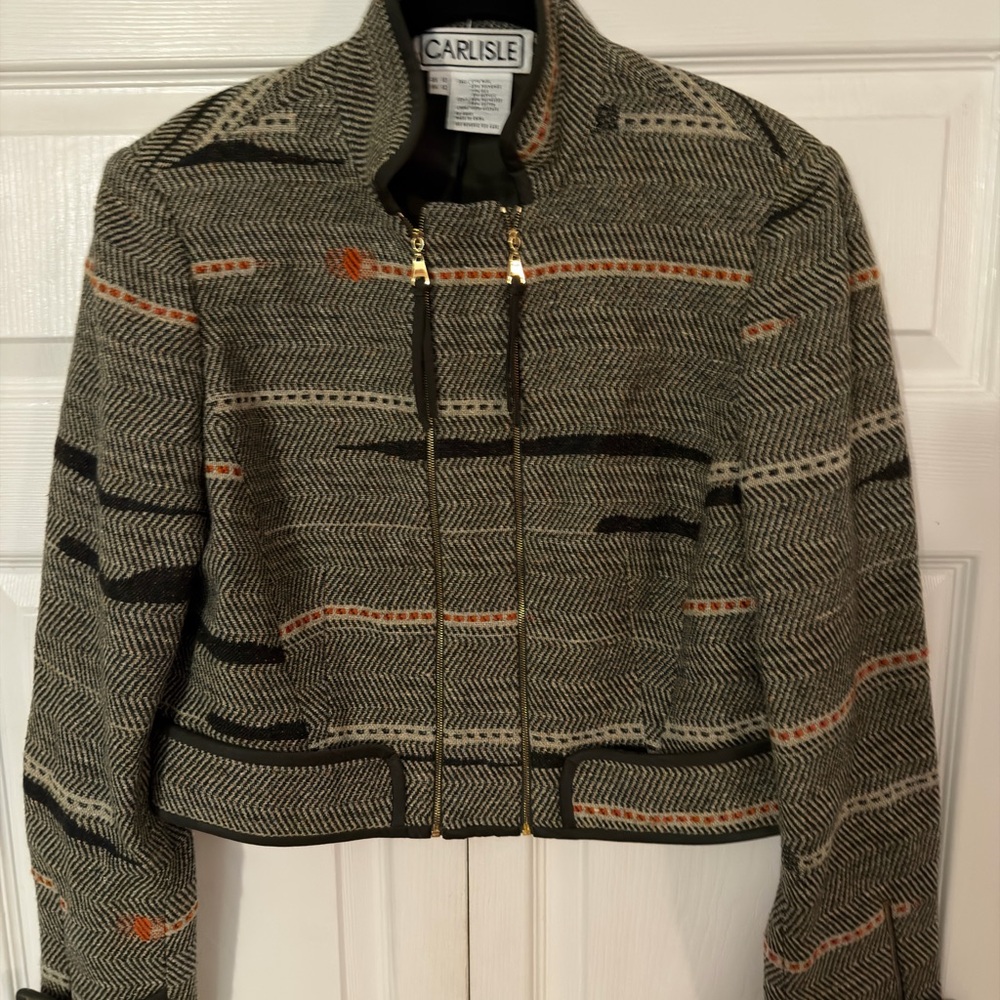 Vintage Carlisle Tweed Moto Military Cropped Jacket